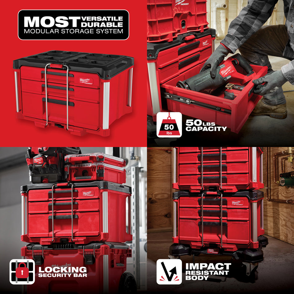 Milwaukee 48-22-8447, PACKOUT™ Multi-Depth 3-Drawer Tool Box