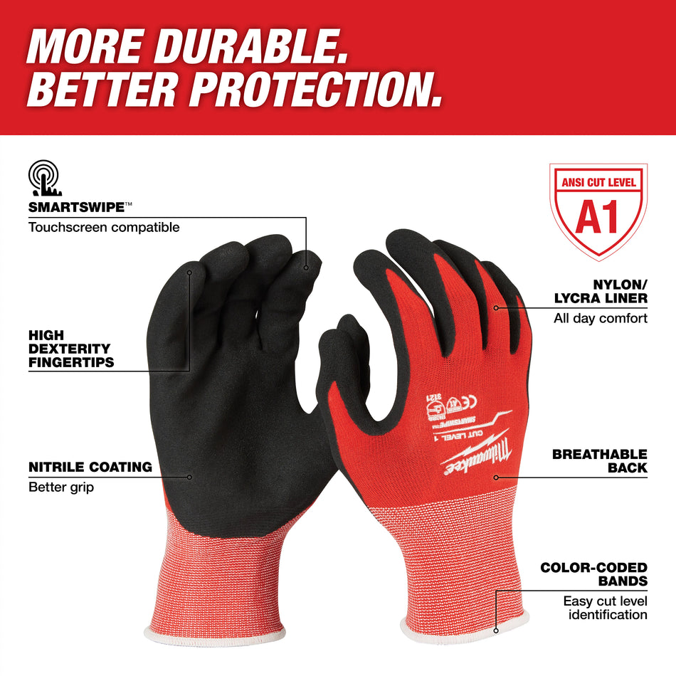 Milwaukee 48-22-8902B, Cut Level 1 Dipped Gloves 12 Pack- Large
