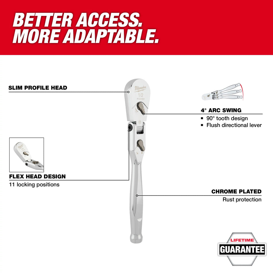 Milwaukee 48-22-9051, 1/2" Drive 11" Flex Head Ratchet