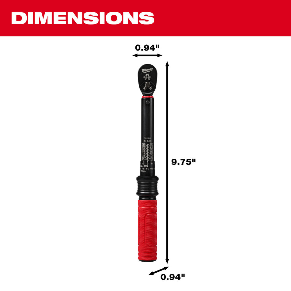 Milwaukee 48-22-9201, 3/8” Drive Click Torque Wrench (50-250 in·lbf)