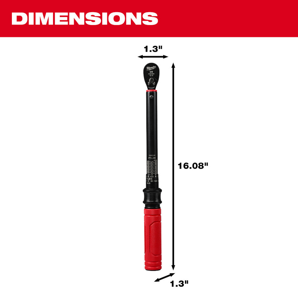 Milwaukee 48-22-9202, 3/8” Drive Click Torque Wrench (20-100 ft·lbf)