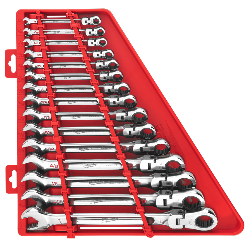 Milwaukee 48-22-9413, SAE Flex Head Ratcheting Combination Wrench Set 15-Piece