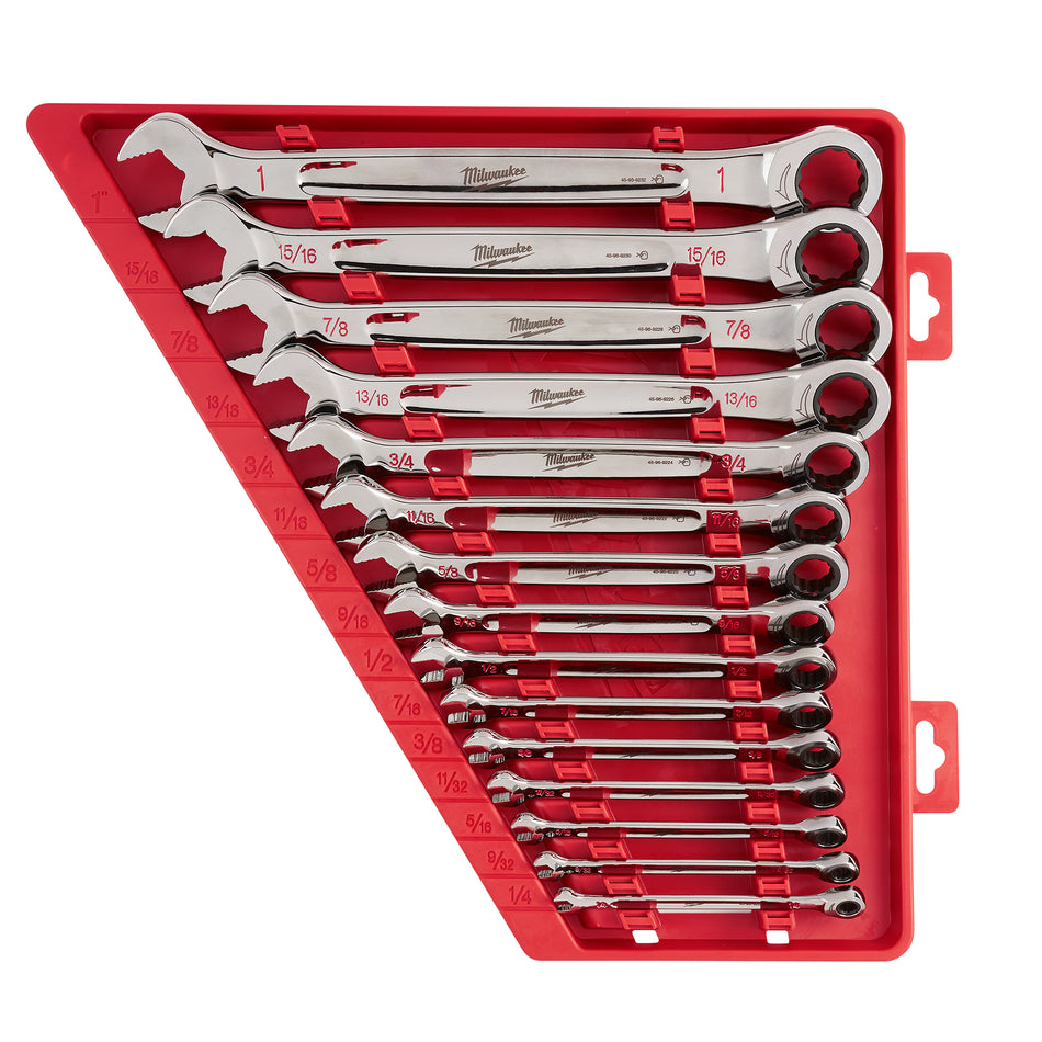 Milwaukee 48-22-9416, 15pc Ratcheting Combination Wrench Set (SAE)
