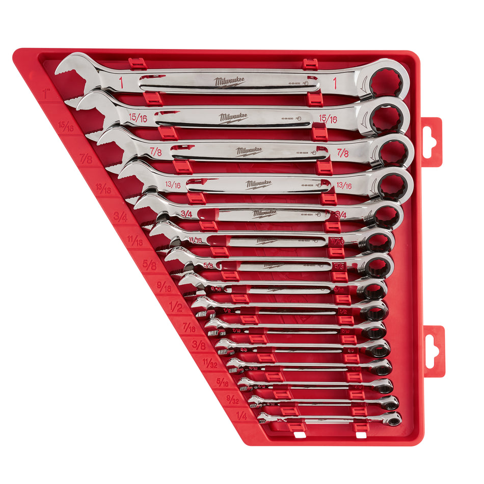 Milwaukee 48-22-9416, 15pc Ratcheting Combination Wrench Set (SAE)