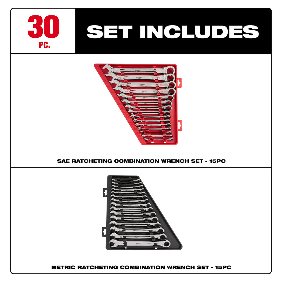 Milwaukee 48-22-9416, 15pc Ratcheting Combination Wrench Set (SAE)