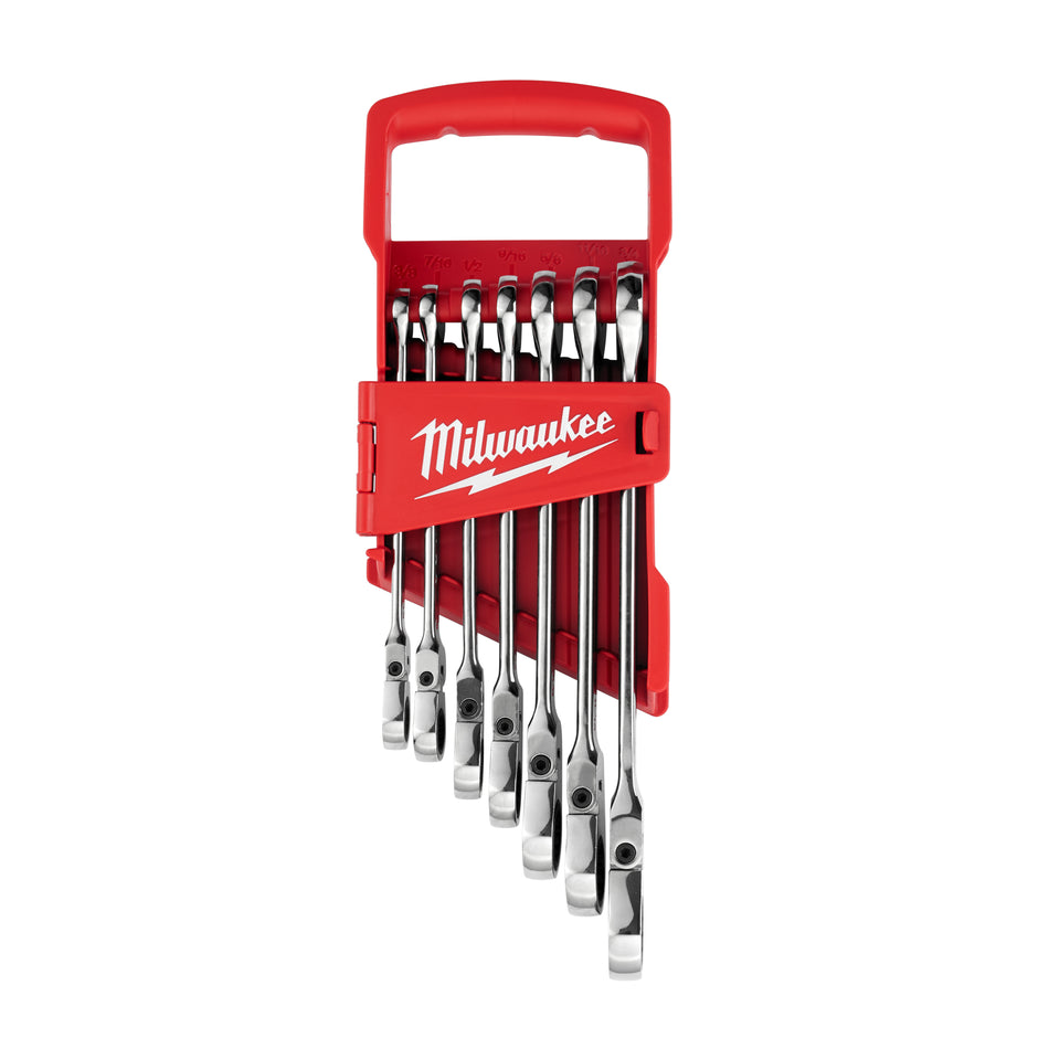 Milwaukee 48-22-9429, Flex Head Ratcheting Wrench Set - SAE - 7 Piece