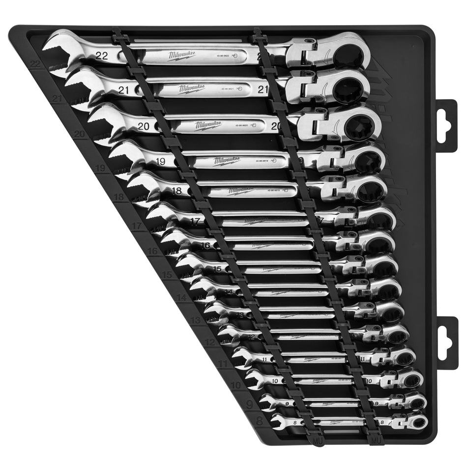 Milwaukee 48-22-9513, Flex Head Ratcheting Combination Metric Wrench Set 15-Piece