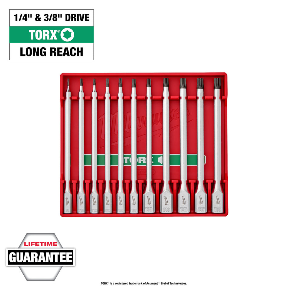 Milwaukee 48-22-9534, 11pc 1/4” and 3/8” Drive Long TORX® Bit Socket Set