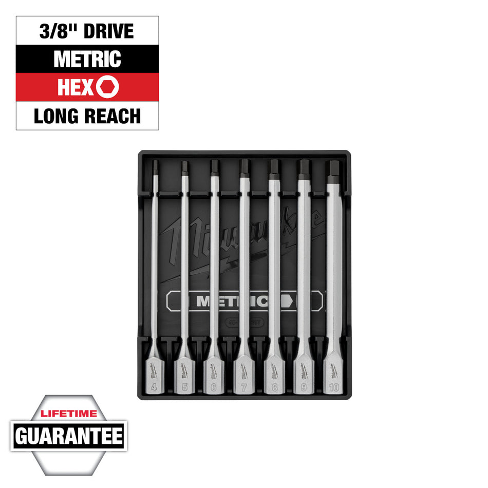 Milwaukee 48-22-9547, 7pc 3/8” Drive Long Hex Bit Socket Set - Metric