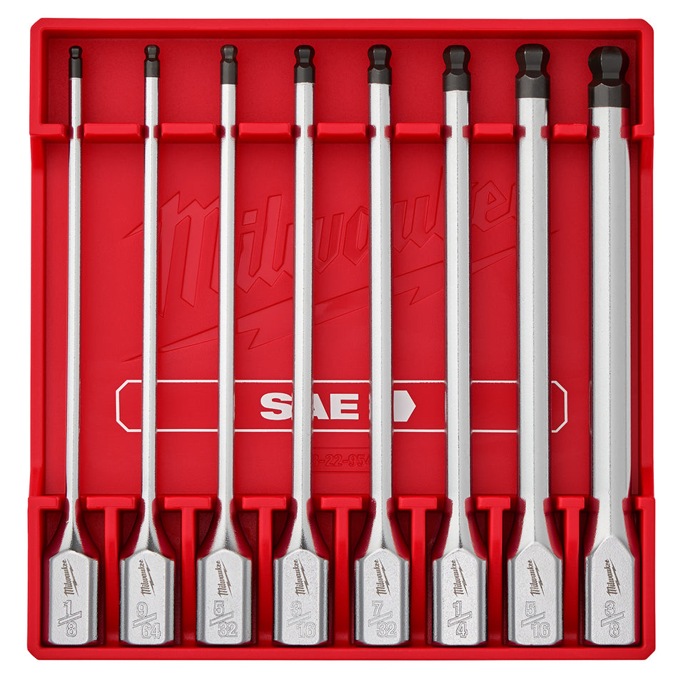 Milwaukee 48-22-9549, 8pc 3/8” Drive Long Ball End Hex Bit Socket Set - SAE