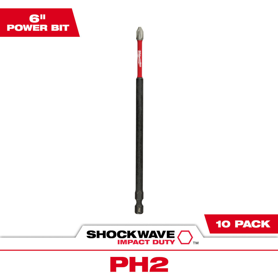 Milwaukee 48-32-4207, SHOCKWAVE™ Impact Duty 6" Phillips #2 Power Bits (10 PK)