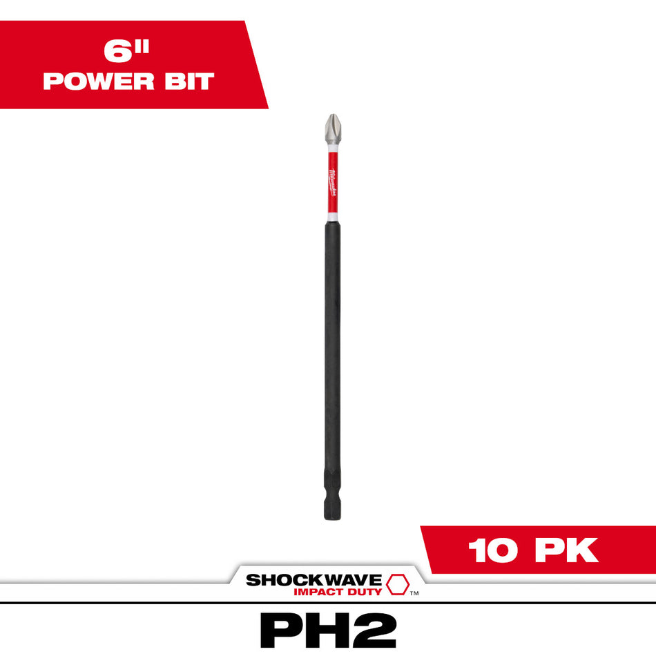 Milwaukee 48-32-4207, SHOCKWAVE™ Impact Duty 6" Phillips #2 Power Bits (10 PK)