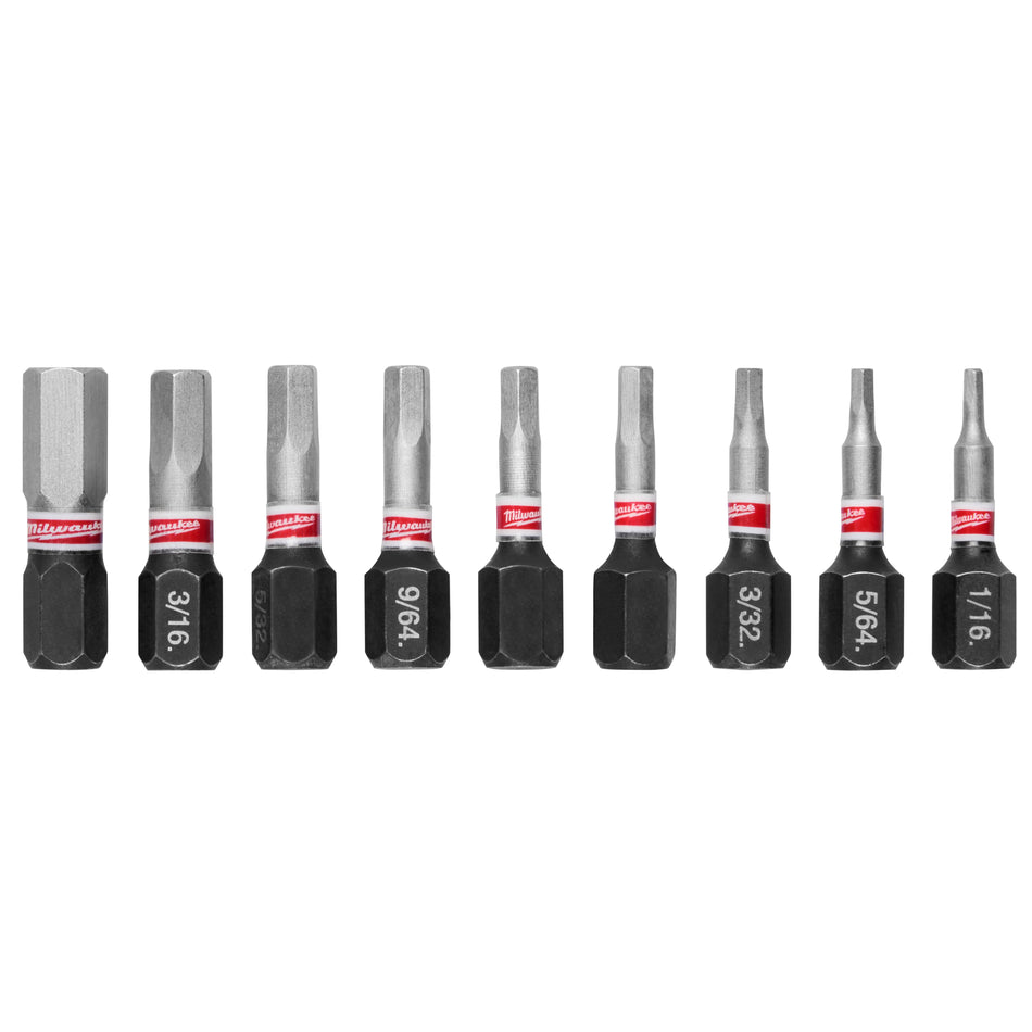 Milwaukee 48-32-4616, SHOCKWAVE 9PC 1" SAE HEX IMPACT BIT SET