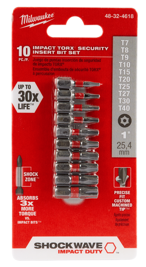 Milwaukee 48-32-4618, SHOCKWAVE Torx Security Insert Bit Set - 10 PC