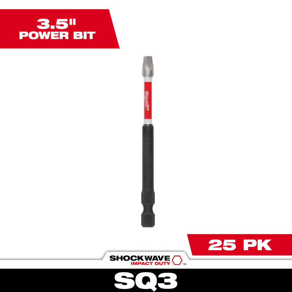 Milwaukee 48-32-4796, SHOCKWAVE 3.5" SQ3 Impact Bit (Bag of 25)
