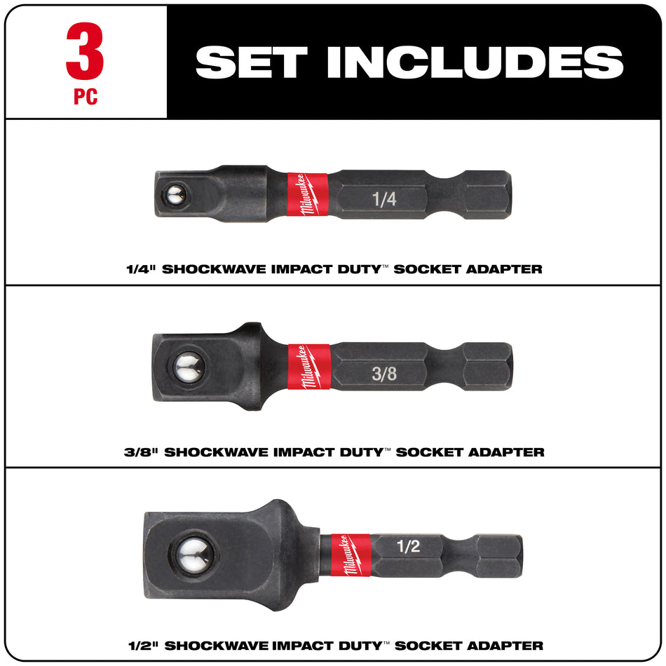 Milwaukee 48-32-5033, SHOCKWAVE 3PC Impact Socket Adapter Set