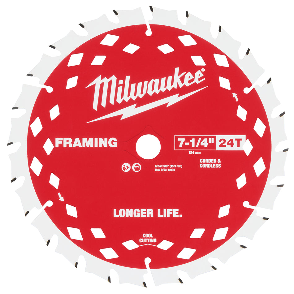 Milwaukee 48-40-0720, 7-1/4" 24T Framing Circular Saw Blade (Blister Pack))