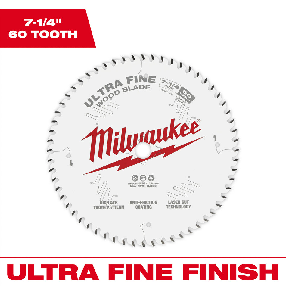 Milwaukee 48-40-0730, 7-1/4" 60T Ultra Fine Finish Circular Saw Blade