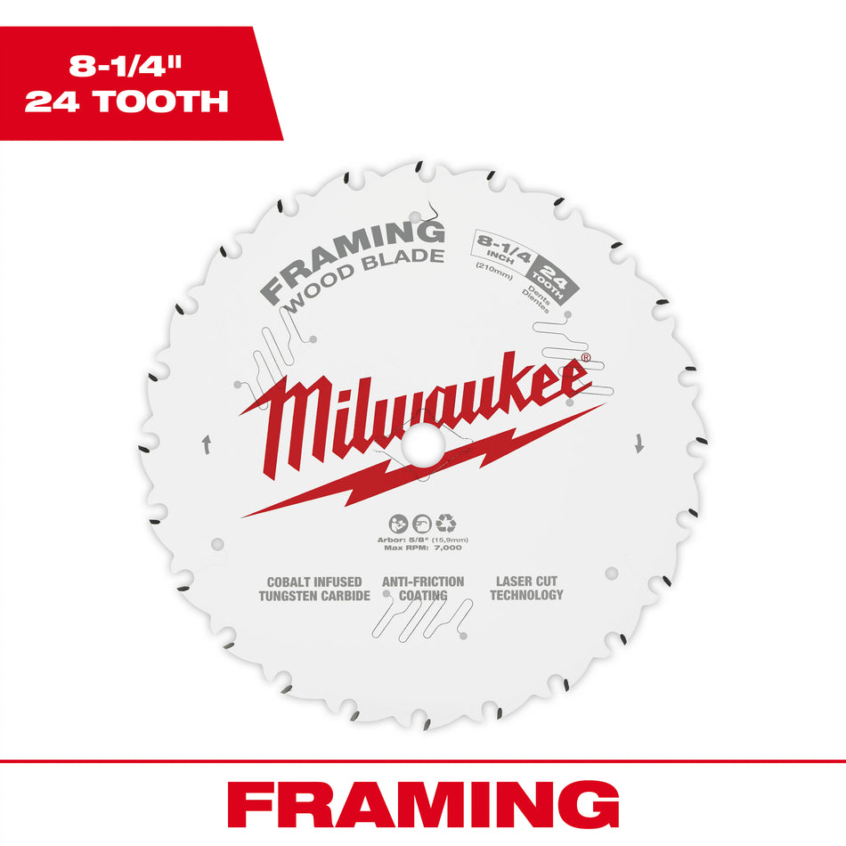 Milwaukee 48-40-0820, 8-1/4" 24T Framing Circular Saw Blade