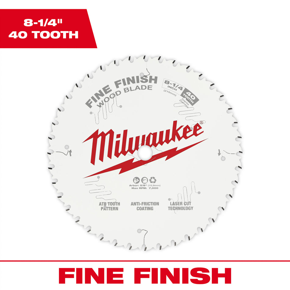 Milwaukee 48-40-0822, 8-1/4" 40T Fine Finish Circular Saw Blade