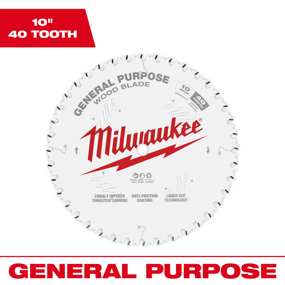 Milwaukee 48-40-1024, 10" 40T General Purpose Circular Saw Blade