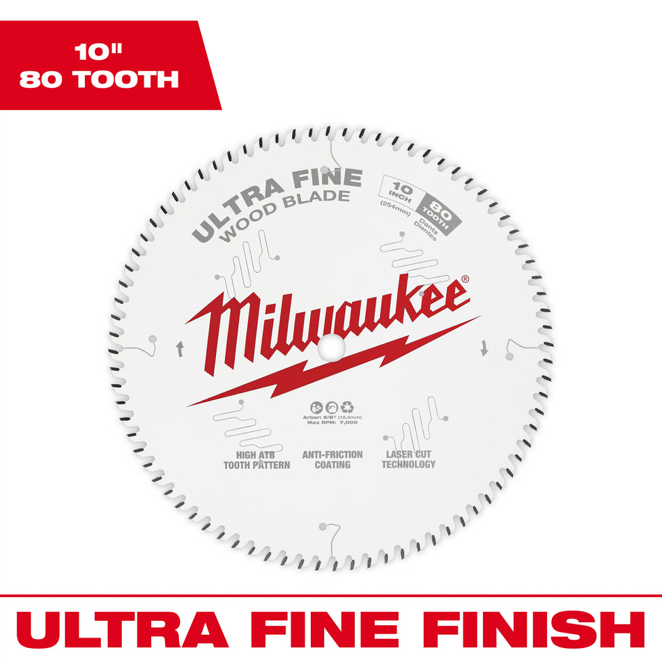 Milwaukee 48-40-1032, 10" 80T Ultra Fine Finish Circular Saw Blade