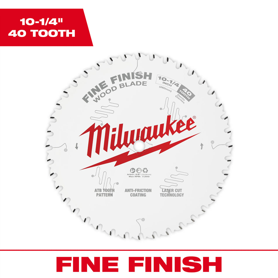 Milwaukee 48-40-1040, 10-1/4" 40T Fine Finish Circular Saw Blade