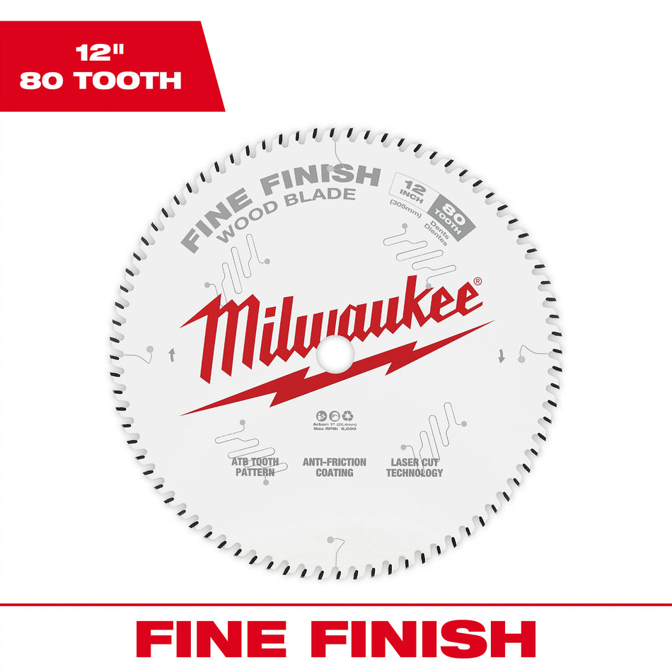 Milwaukee 48-40-1224, 12" 80T Fine Finish Circular Saw Blade