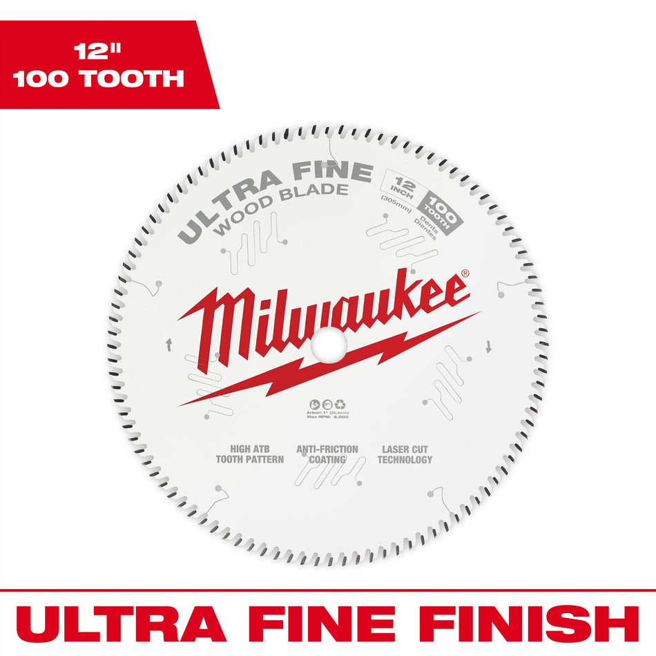 Milwaukee 48-40-1228, 12" 100T Ultra Fine Finish Circular Saw Blade