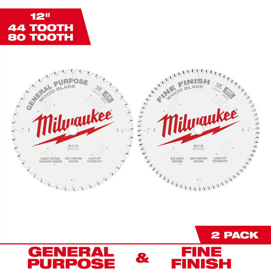 Milwaukee 48-40-1232, 12" 44T + 80T Two Pack Circular Saw Blade