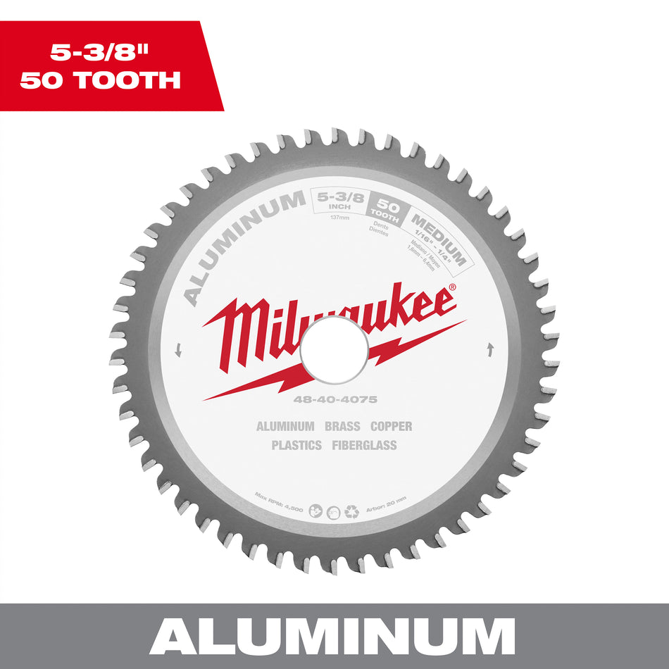 Milwaukee 48-40-4075, 5-3/8" 50T ALUMINUM Circular Saw Blade, 20MM