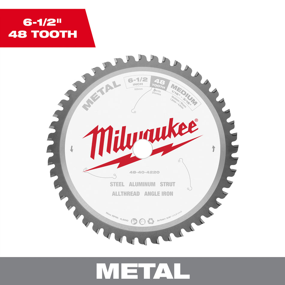 Milwaukee 48-40-4220, 6-1/2" 48T METAL Circular Saw Blade, 5/8"