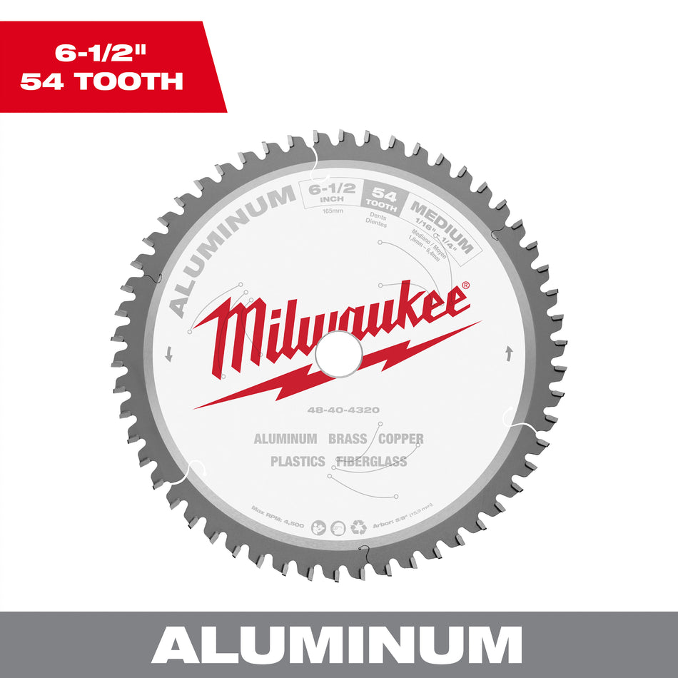 Milwaukee 48-40-4320, 6-1/2" 54T ALUMINUM Circular Saw Blade, 5/8"