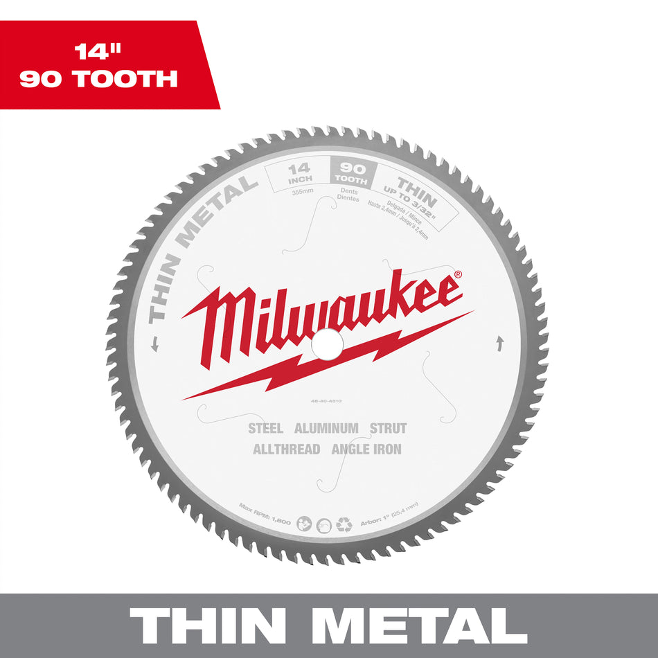 Milwaukee 48-40-4510, 14" 90T METAL Circular Saw Blade, 1"