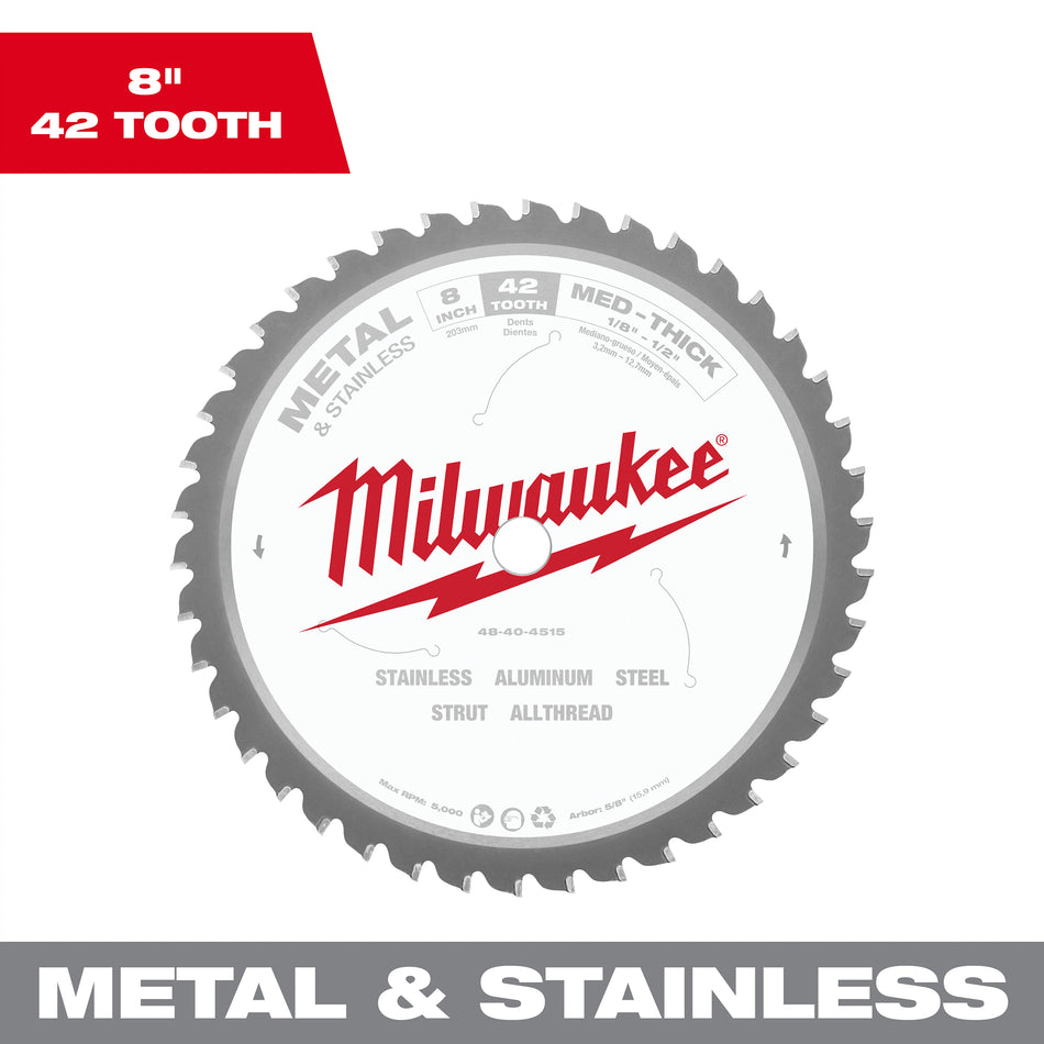 Milwaukee 48-40-4515, 8" 42T METAL & STAINLESS Circular Saw Blade, 5/8"
