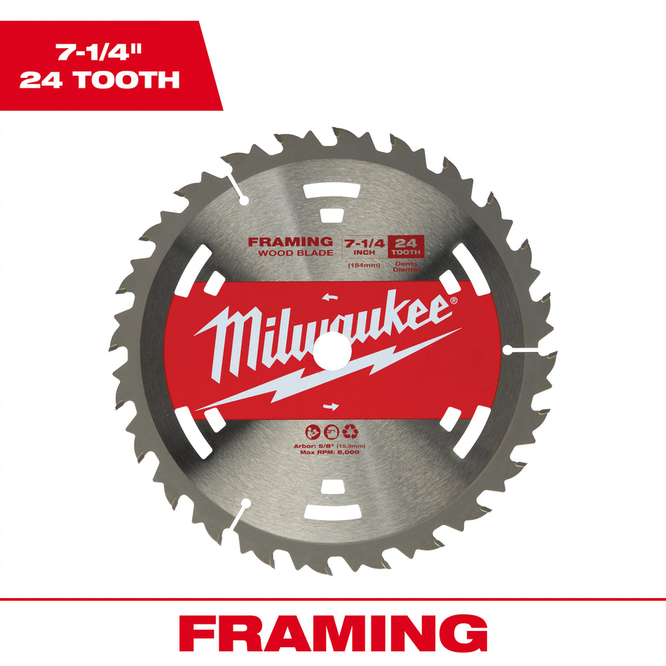 Milwaukee 48-41-0710, 7-1/4" 24T Basic Framer Circular Saw Blades (Bulk Pack)