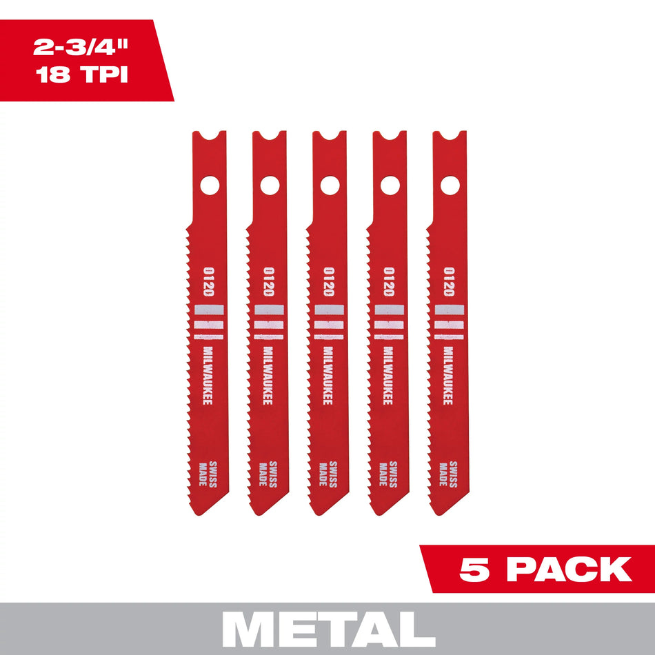 Milwaukee 48-42-0120, 2-3/4" 18 TPI High Speed Steel Jig Saw Blade (5/pkg)