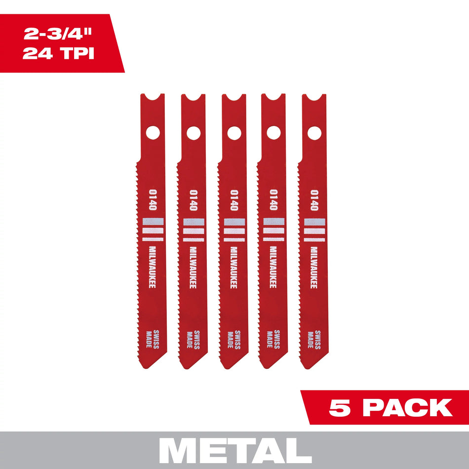 Milwaukee 48-42-0140, 2-3/4" 24 TPI High Speed Steel Jig Saw Blade (5/pkg)