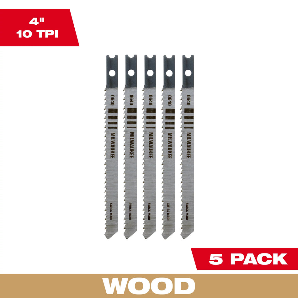 Milwaukee 48-42-0640, 4" 10 TPI High Carbon Steel Jig Saw Blade (5/pkg)