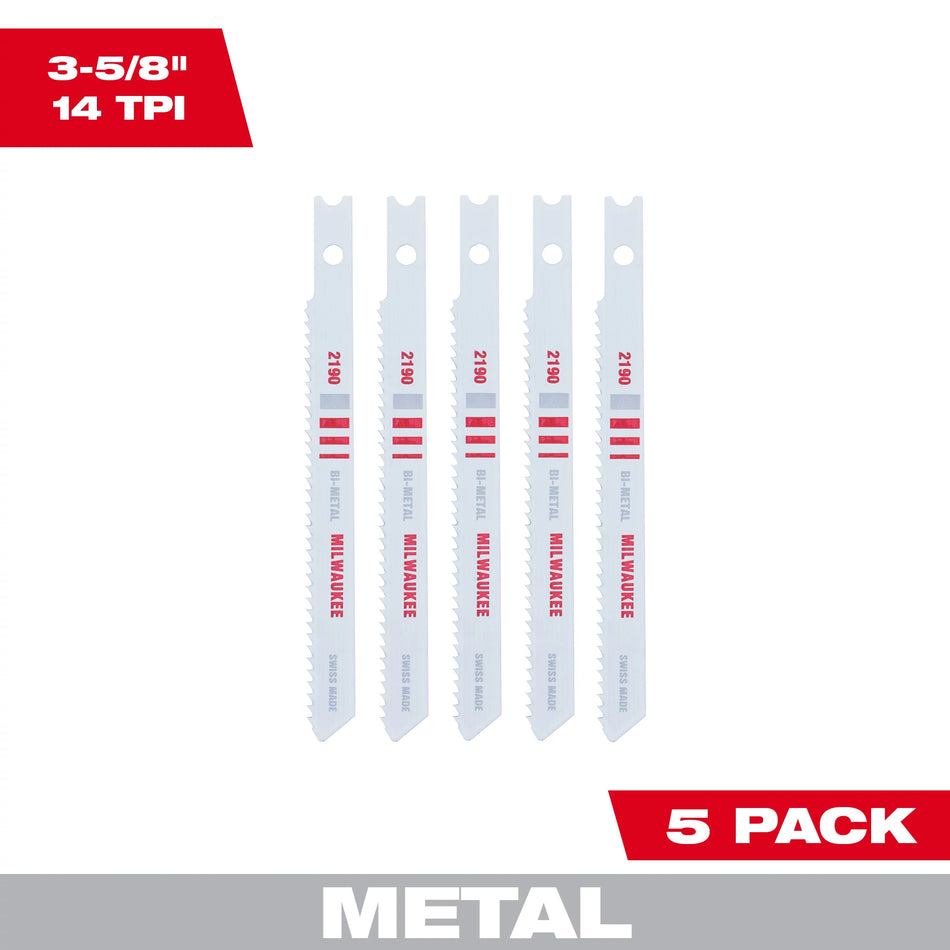 Milwaukee 48-42-2190, 3-5/8" 14 TPI Bi-Metal Jig Saw Blade (5/pkg)
