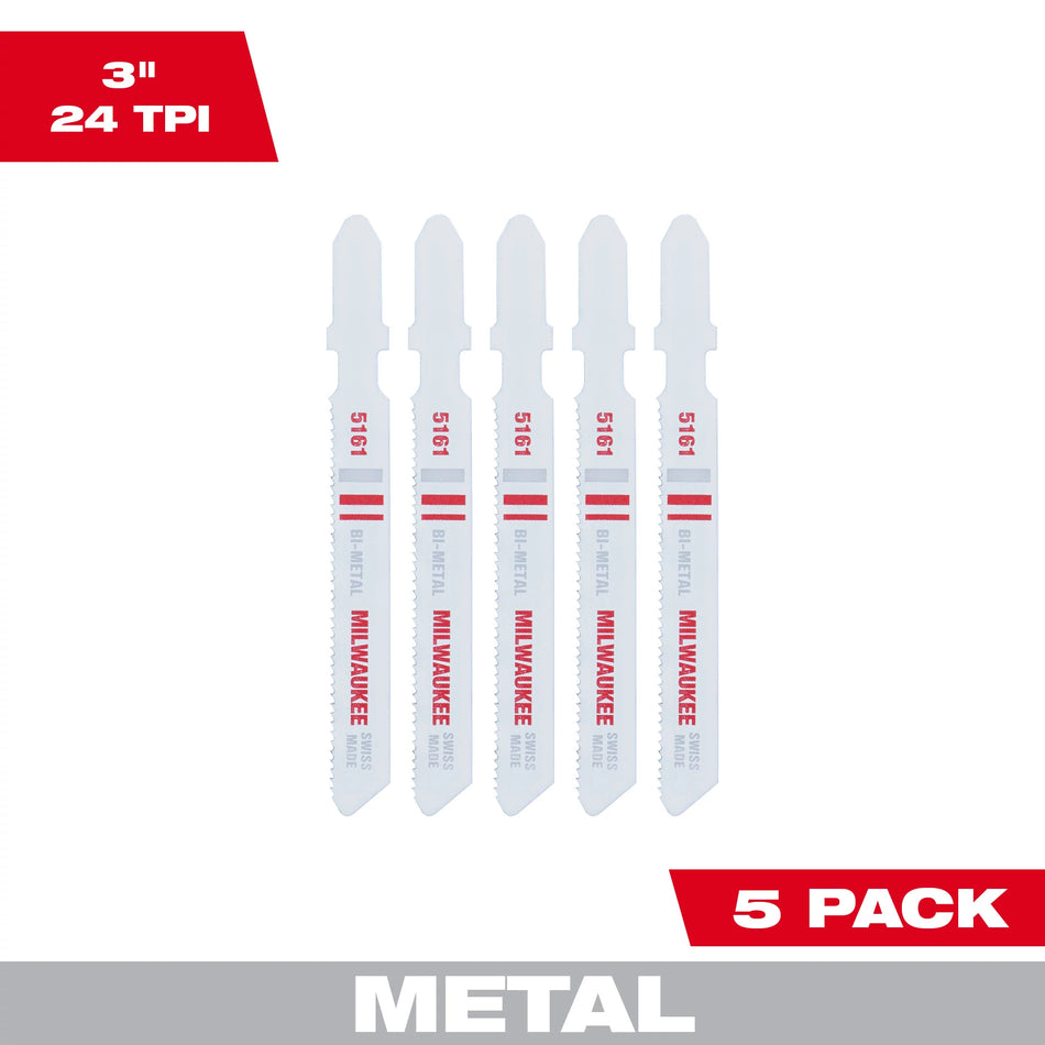 Milwaukee 48-42-5161, 3" 24 TPI Bi-Metal Jig Saw Blade (5/pkg)