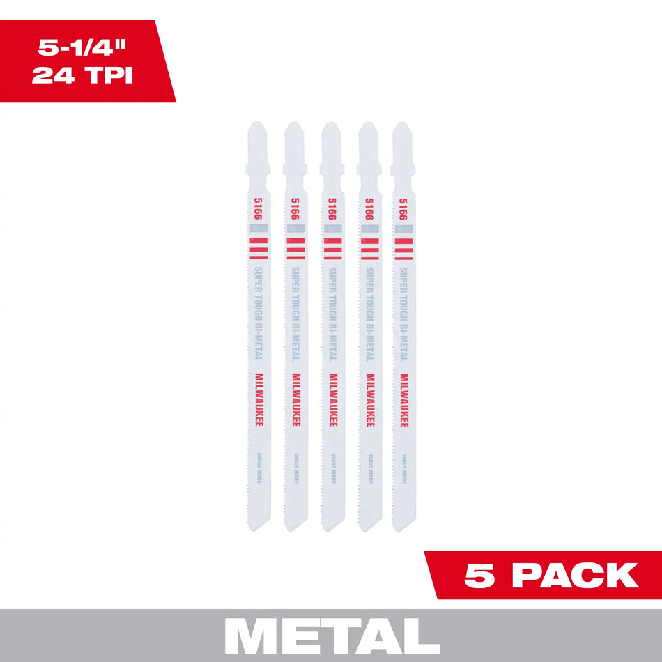 Milwaukee 48-42-5166, 5-1/4" 24 TPI Bi-Metal Jig Saw Blade (5/pkg)