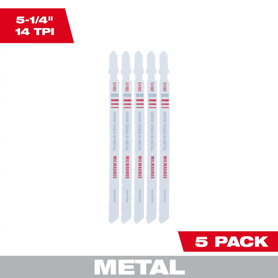 Milwaukee 48-42-5192, 5-1/4" 14 TPI Bi-Metal Jig Saw Blade (5/pkg)