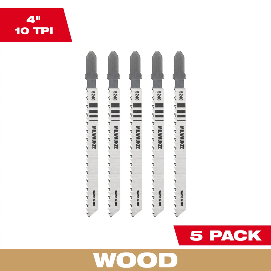 Milwaukee 48-42-5240, 4" 10 TPI High Carbon Steel Jig Saw Blade (5/pkg)