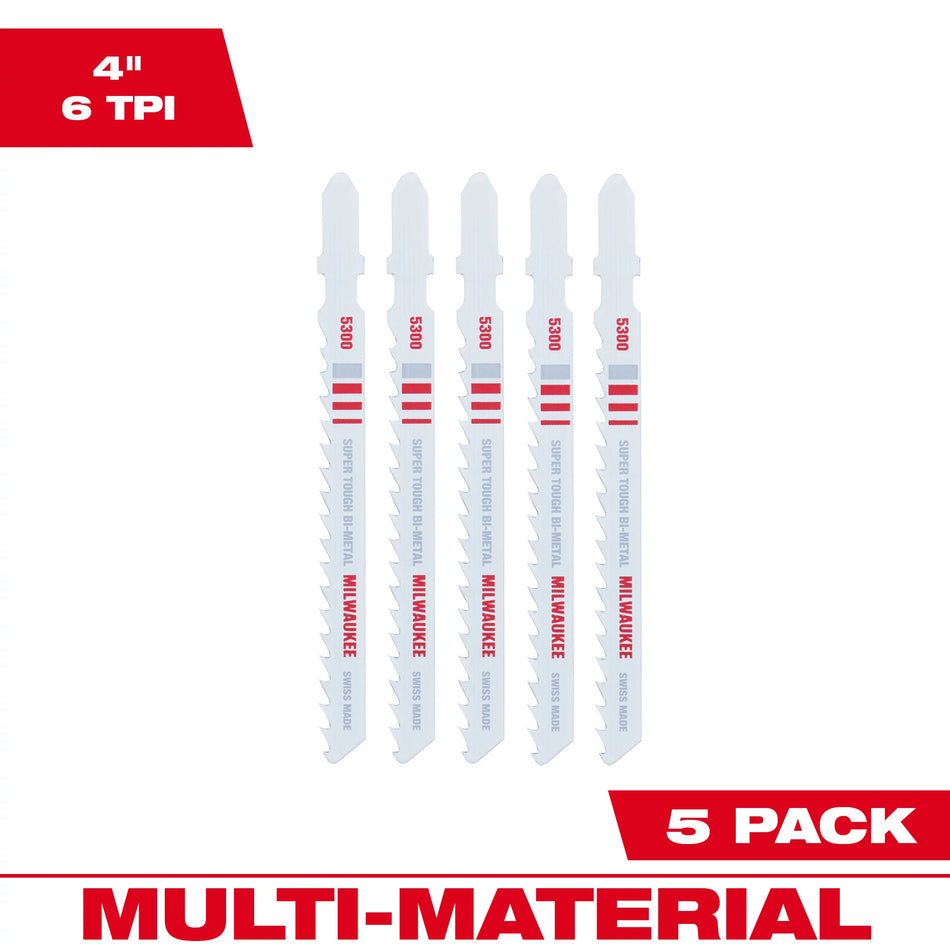 Milwaukee 48-42-5300, 4" 6 TPI Bi-Metal Jig Saw Blade (5/pkg)