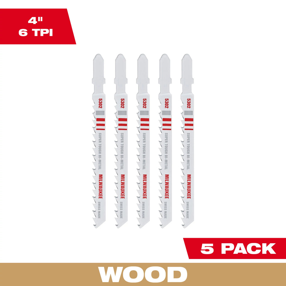 Milwaukee 48-42-5302, 4" 6 TPI Bi-metal Jig Saw Blade (5/pkg)