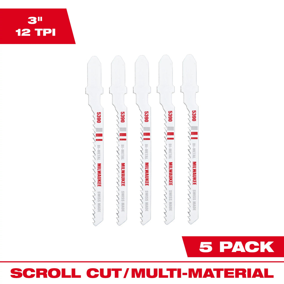 Milwaukee 48-42-5390, 3" 12 TPI Bi-Metal Jig Saw Blade (5/pkg)