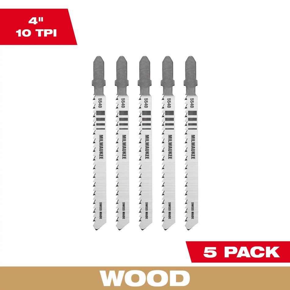 Milwaukee 48-42-5540, 4" 10 TPI High-Carbon Steel Jig Saw Blade (5/pkg)