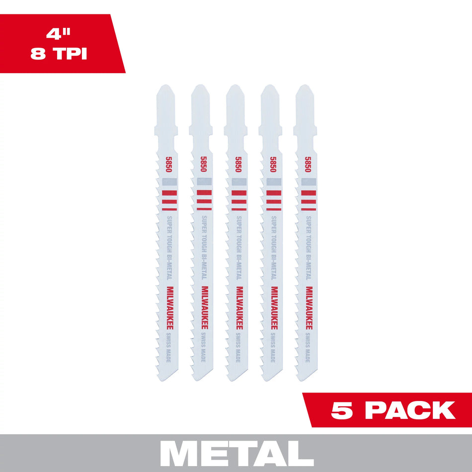 Milwaukee 48-42-5850, 4" 8 TPI Bi-Metal Jig Saw Blade (5/pkg)