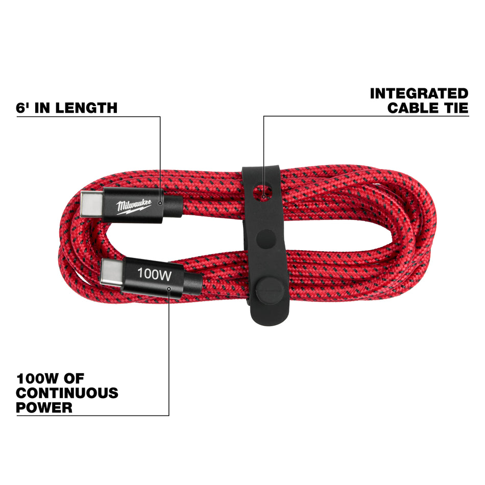 Milwaukee 48-59-2848, 100W 6ft USB-C Cable